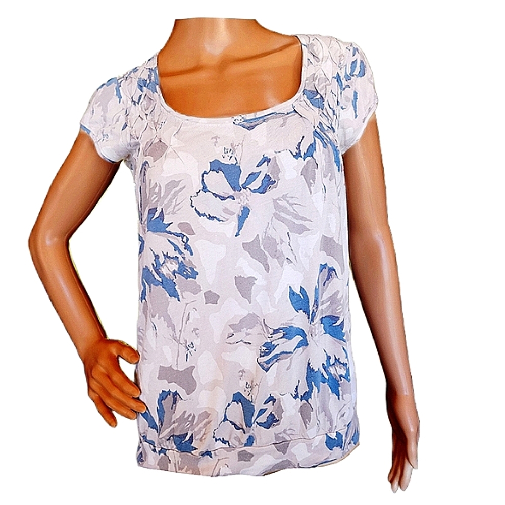 Calvin Klein Slate Blue,Gray,Tan Abstract Floral Cap Sleeve Top Size S
